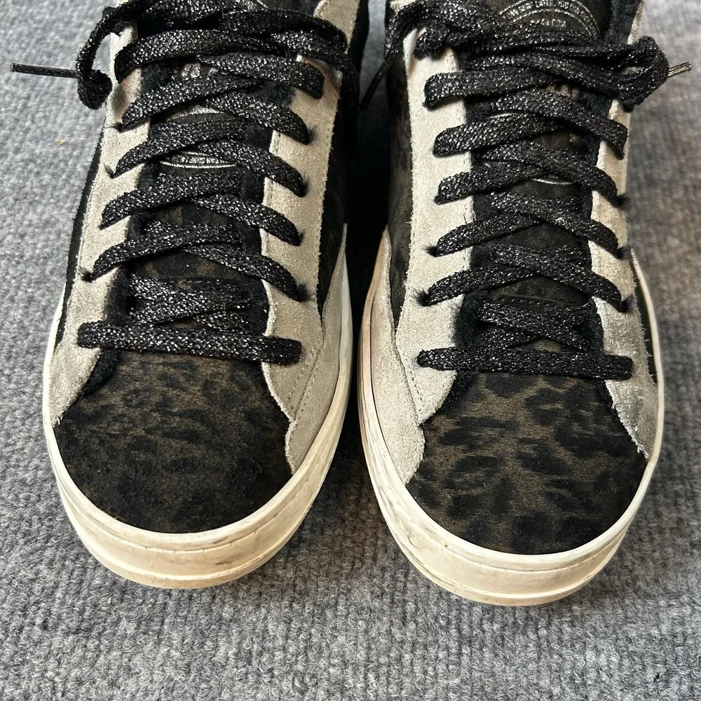P448 Shoes Mens Size 8 Black Animal Print Faux Fur Lined Lace Up Sneakers EU 41
